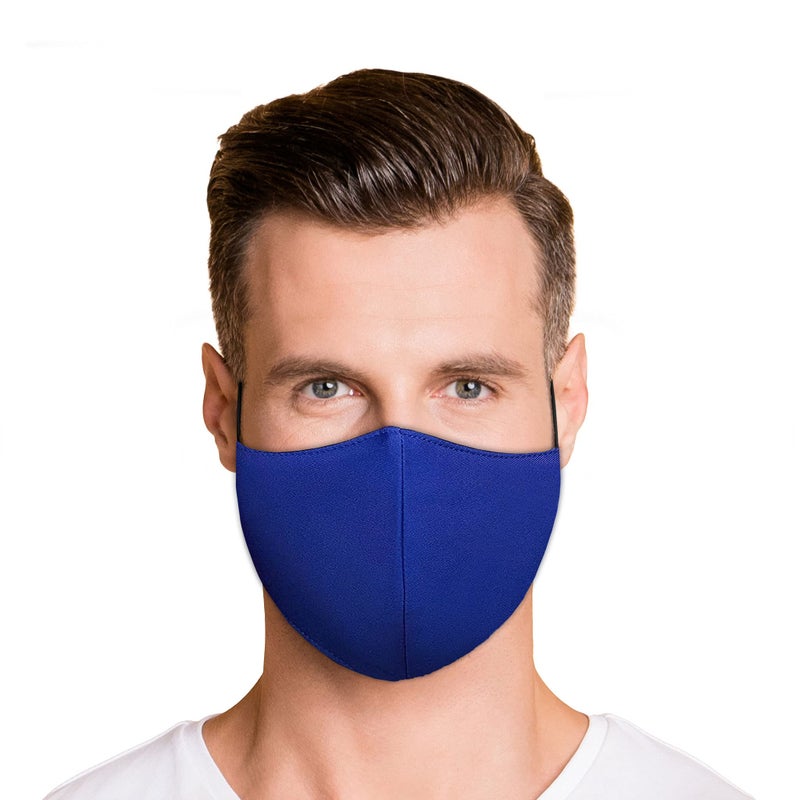 MASK BY DESIGN Washable Face Mask with Adjustable Ear Loops & Nose Wire - 3 Layers, Made in USA (Solid Royal Blue) - Image 1